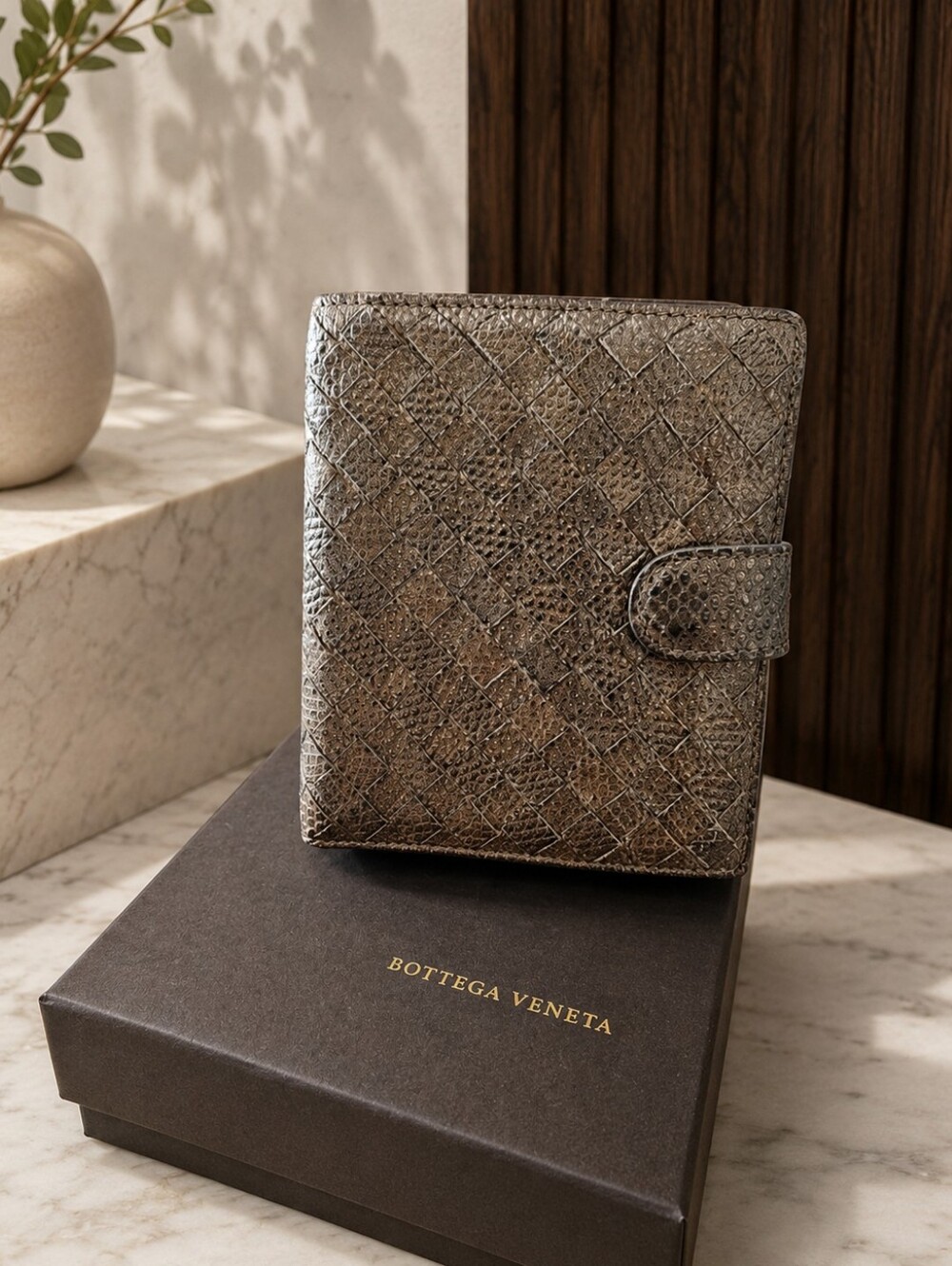 Bottega Veneta Metallic Intrecciato Leather Wallet